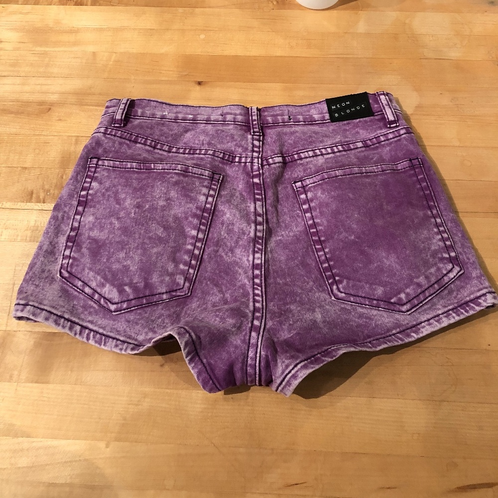 Neon Blonde: Bright Purple High Waisted Shorts 28W
